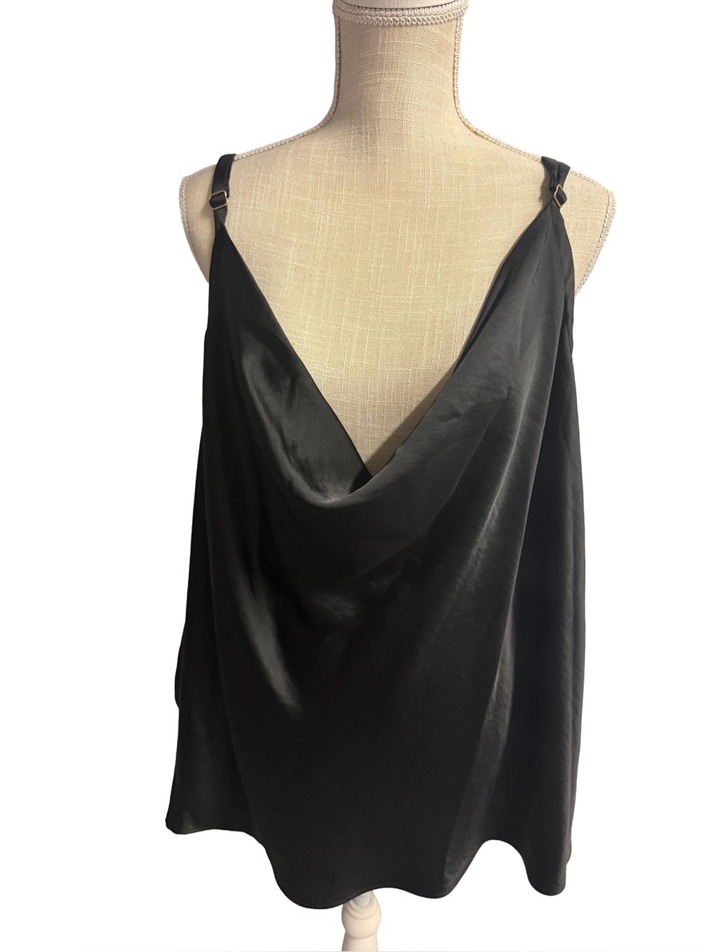 Ava & Viv Black Draped Cowl Neck Blouse